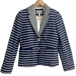 J. Crew Womens Schoolboy Blazer Blue White Striped Pockets Buttons Lined 0 XS
